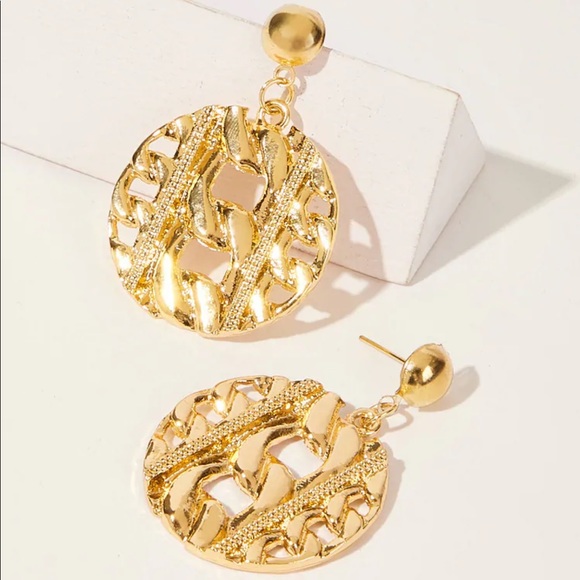 Oversized Flat Bling Chain Statement Earrings - Picture 2 of 3